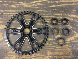 Profile's Sabre Sprocket. Your choice of Universal Spline inserts in 19mm bolt-on or spline drive, 22mm bolt-on or spline drive, and 24mm bolt-on. Inserts sold separately.