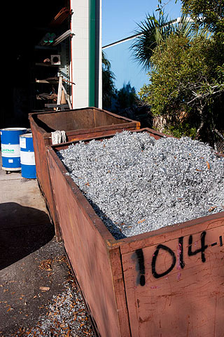 Aluminum Recycling Dumpster, full of Aluminum chips
