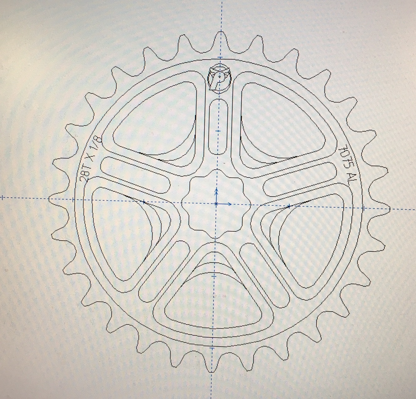 CAD drawing of our initial, 19mm spline drive sprocket in 25t.